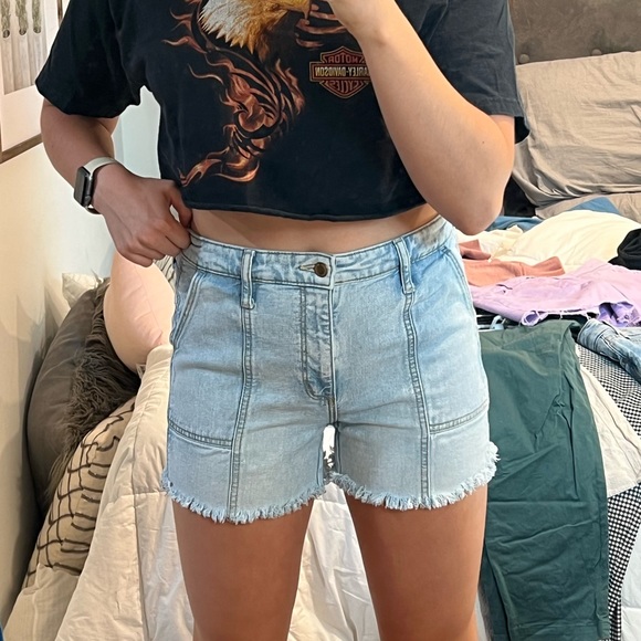 Denim Frayed Shorts - Picture 2 of 7